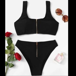 SHEIN wide strap top with zip front bikini set